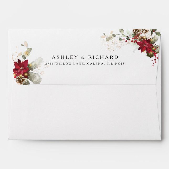 Red Floral Christmas Wedding Envelope (Back (Top Flap))