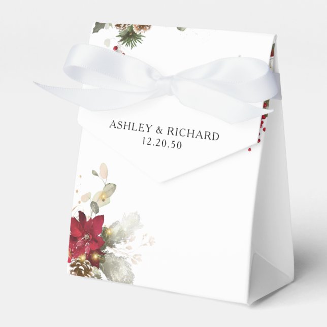 Red Floral Christmas Wedding Favour Boxes (Front Side)