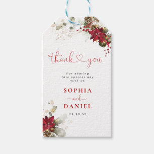 Red Floral Christmas Wedding Gift Tag