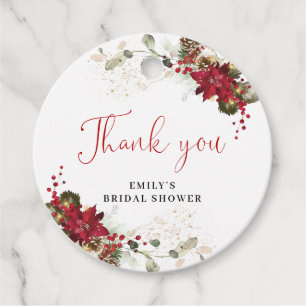 Red Floral Christmas Wedding Gift Tag