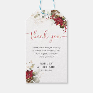 Red Floral Christmas Wedding Gift Tag