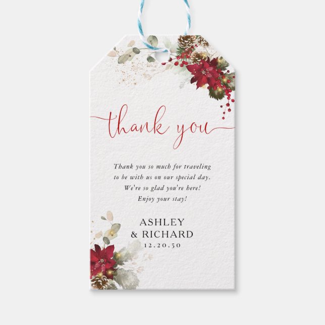 Red Floral Christmas Wedding Gift Tag (Front)