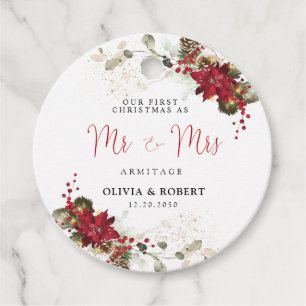 Red Floral Christmas Wedding Gift Tag