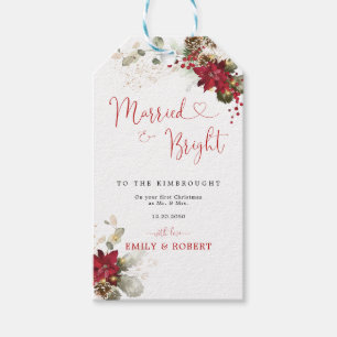 Red Floral Christmas Wedding Gift Tag