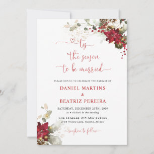 Red Floral Christmas Wedding Invitations