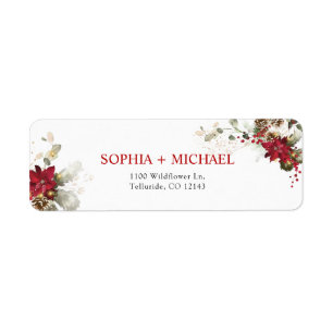 Red Floral Christmas Wedding Return Address Label