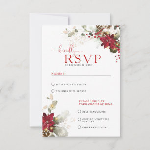 Red Floral Christmas Wedding RSVP Card