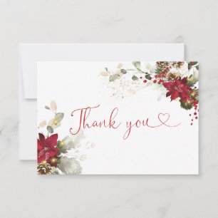 Red Floral Christmas Wedding Thank You Card