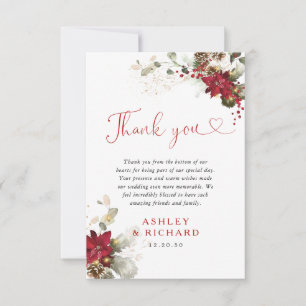 Red Floral Christmas Wedding Thank You Card