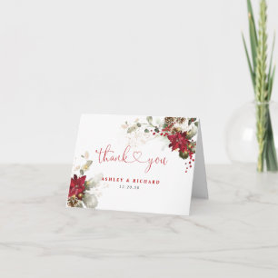 Red Floral Christmas Wedding Thank You Card