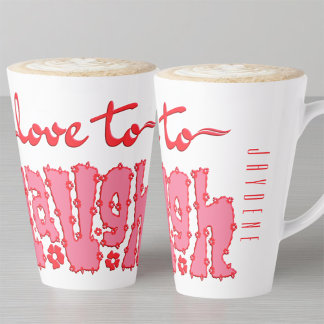 Red Floral Chunky Text Slogan With Name Latte Mug