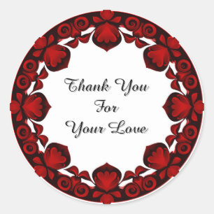 Red Floral Circular Frame Classic Round Sticker