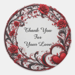 Red Floral Circular Frame Classic Round Sticker