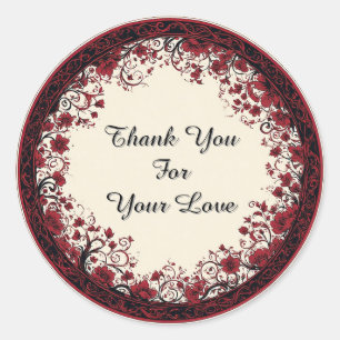Red Floral Circular Frame Classic Round Sticker
