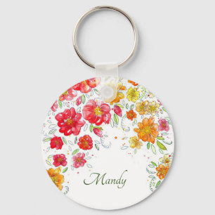 Red Floral Classy Fun Glitzy Pretty Girly Key Ring