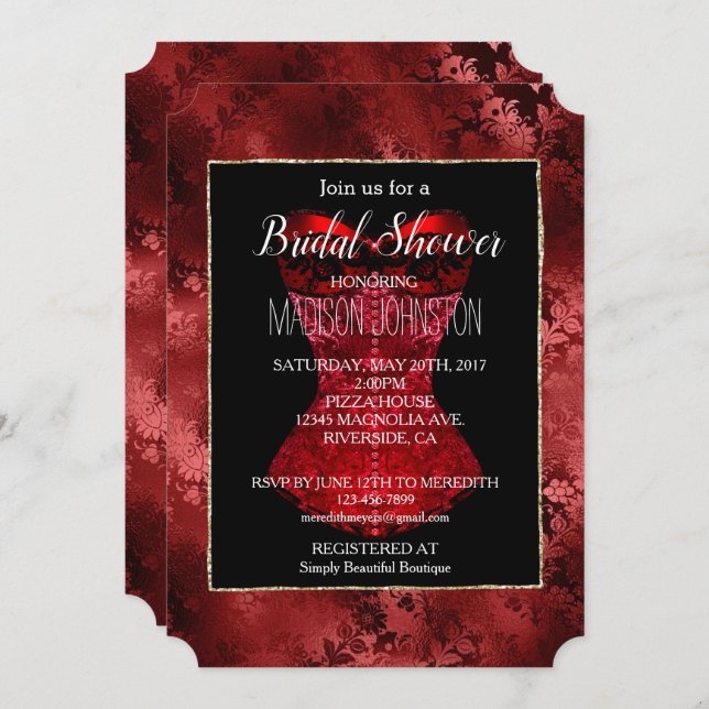 Red Floral Corset Bridal Invitation (Front/Back)