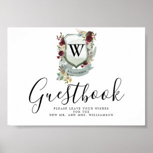 Red Floral Crest Wedding Guestbook Sign