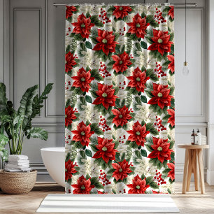 Red Floral Curtain Classic Christmas Bath Accent