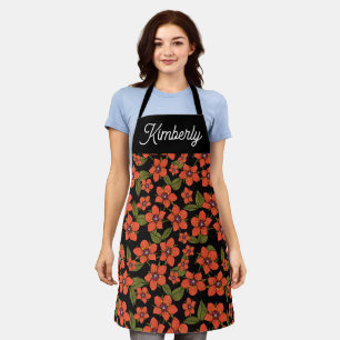 Red Floral custom name Apron