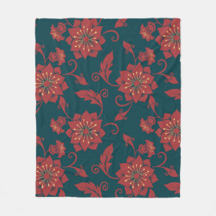 Red floral Damask seamless pattern Fleece Blanket