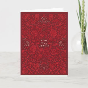 Red Floral Damask Very Merry Christmas Card