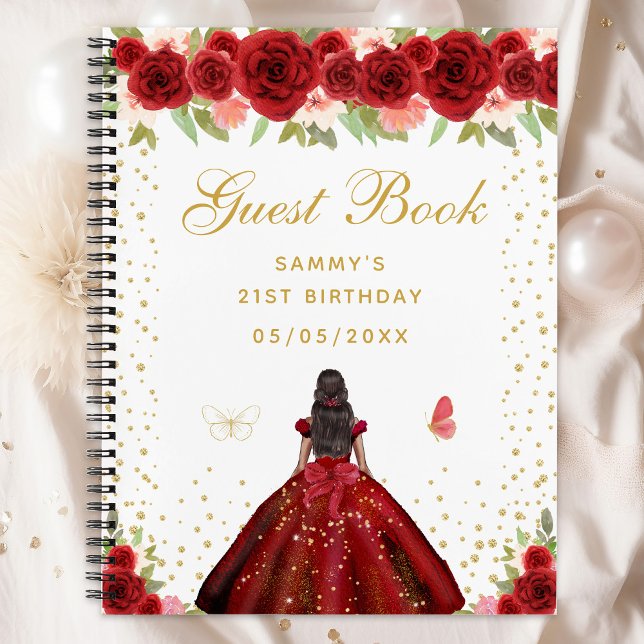 Red Floral Dark Skin Princess Guest Book (Creator Uploaded)