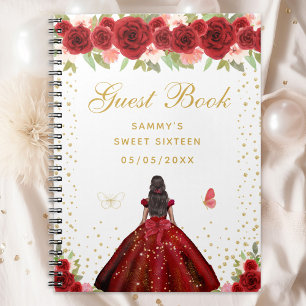Red Floral Dark Skin Princess Sweet Sixteen Notebook