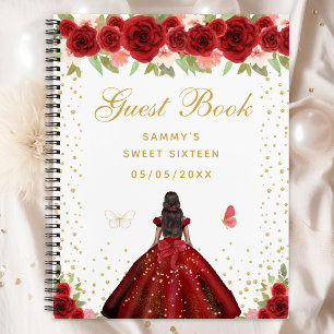 Red Floral Dark Skin Princess Sweet Sixteen Notebook