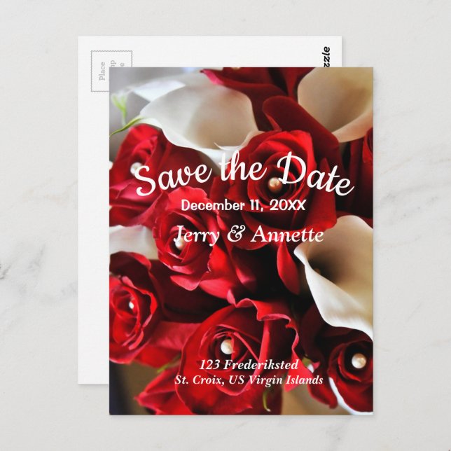 Red Floral Elegant Flowers Save the Date Wedding Postcard (Front/Back)