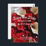 Red Floral Elegant Flowers Save the Date Wedding Postcard<br><div class="desc">Red Floral Modern Elegant Flowers Save the Date Wedding Postcard this beautiful Romantic Red Floral Modern Elegant Flowers with Gold Ball Accents and White Calla Lily  Flowers bouquet design has a matching items in our collection in store. Great for your elegant wedding. Personalise it.</div>