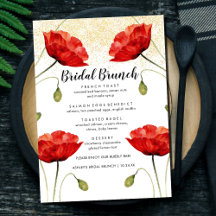 Red Floral Elegant Glitter Bridal Brunch Menu
