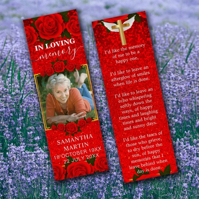 Red Floral Elegant Memorial Funeral Bookmark (Creator Uploaded)