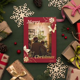 Red Floral Elegant Merry Christmas Portrait Photo