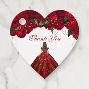 Red Floral Elegant Rose Birthday Thank You Favour Tags