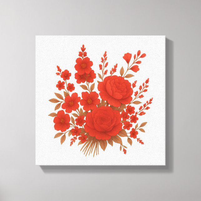 Red Floral Elegant Rose Bouquet Botanical Print (Front)