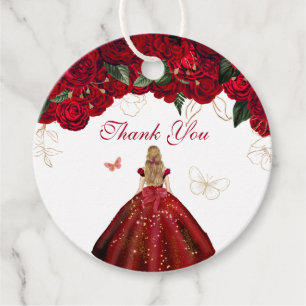 Red Floral Elegant Roses Butterfly Thank You Favou Favour Tags