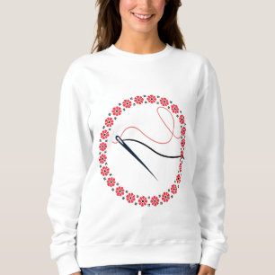Red Floral Embroidery Needle and Thread Aesthetic  Sweatshirt
