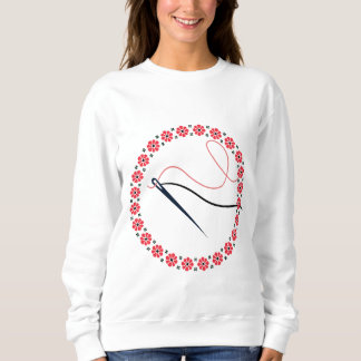 Red Floral Embroidery Needle and Thread Aesthetic Sweatshirt