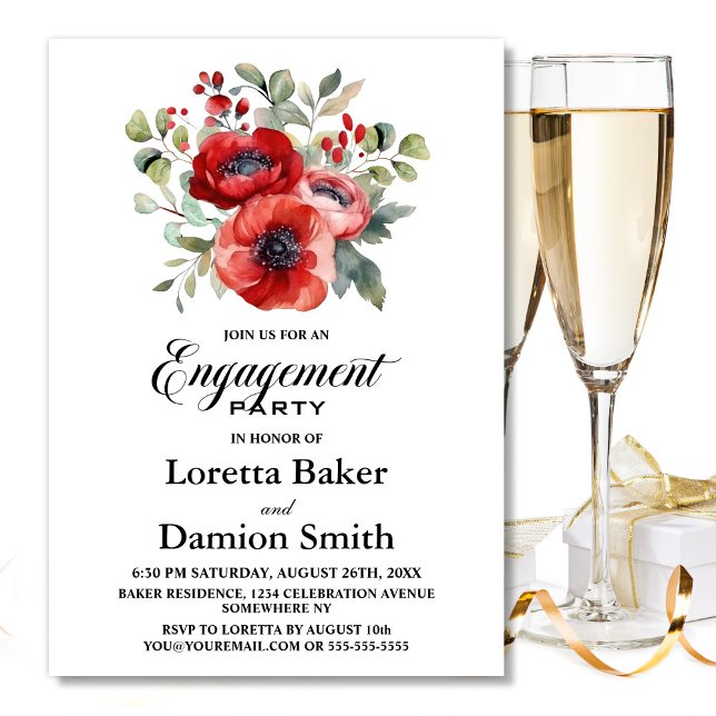 Red Floral Engagement Party Invitation (Creator Uploaded)