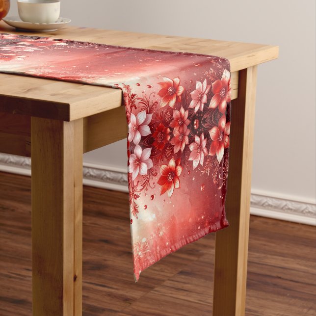 Red Floral Festive Table Runner (In Situ)
