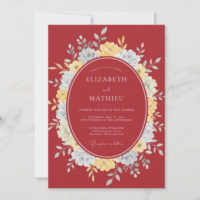 Red Floral Flourish Romance Wedding Invitation (Front)