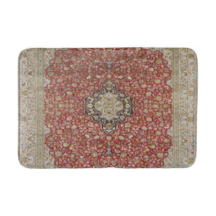 Red floral flower persian turkish pattern elegant bath mat