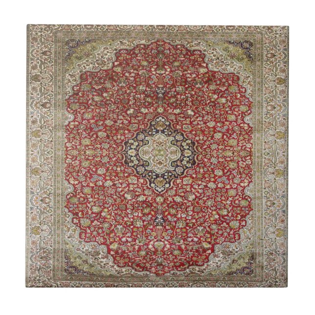 Red floral flower persian turkish pattern elegant  tile (Front)