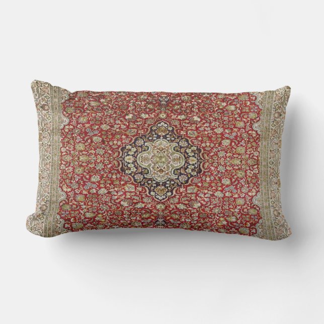 Red floral flower Persian Turkish Rug Print Lumbar Cushion (Front)