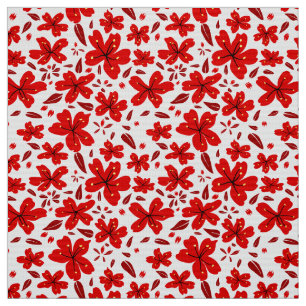 Red Floral Flowers Fabric