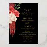 Red Floral Foil Wedding Invitation - Black<br><div class="desc">Real Foil version.  Wow your friends and family with your beautiful real foil Red Floral - Black Real Foil Wedding Invitations.</div>