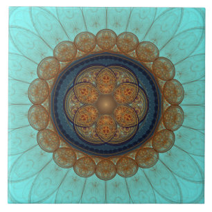 Red floral fractal ornament tile