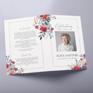 Red Floral Funeral Program Celebrating the Life Flyer