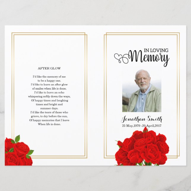 Red floral Funeral Program template (Front)
