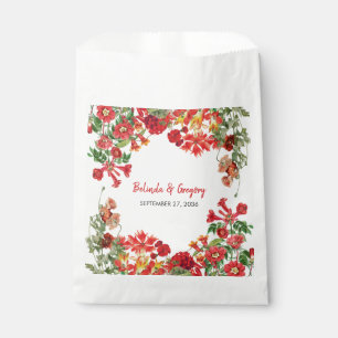 Red Floral Garden Botanical Flowers Wedding Favour Bags